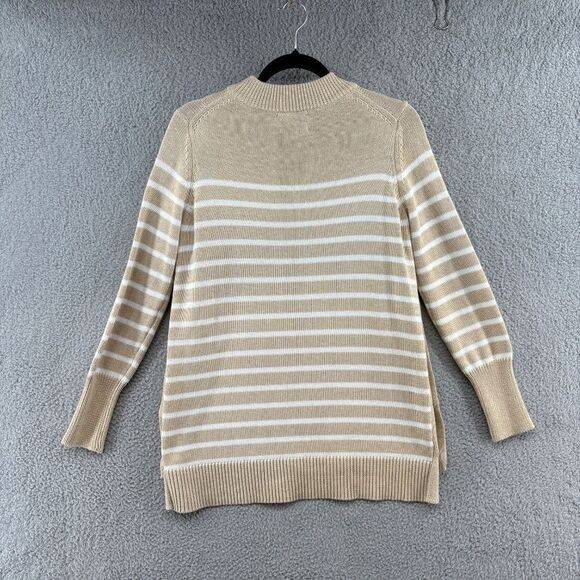 Tuckernuck XS Tan Stripe Bar Harbor Cotton Side Button Sweater - Picture 3 of 10